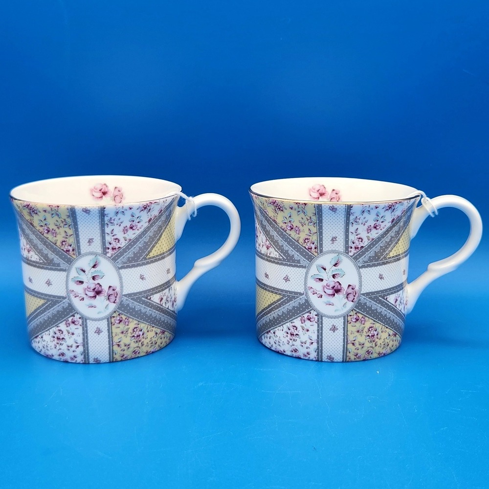 Vintage Katie Alice Ditsy Floral Union Jack Flag Design Bone China Mugs - New - Picture 2 of 7